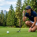 Golfer lining up a precision putt on a lush green in Washington.