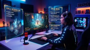 Gamer using PC game tips and strategies