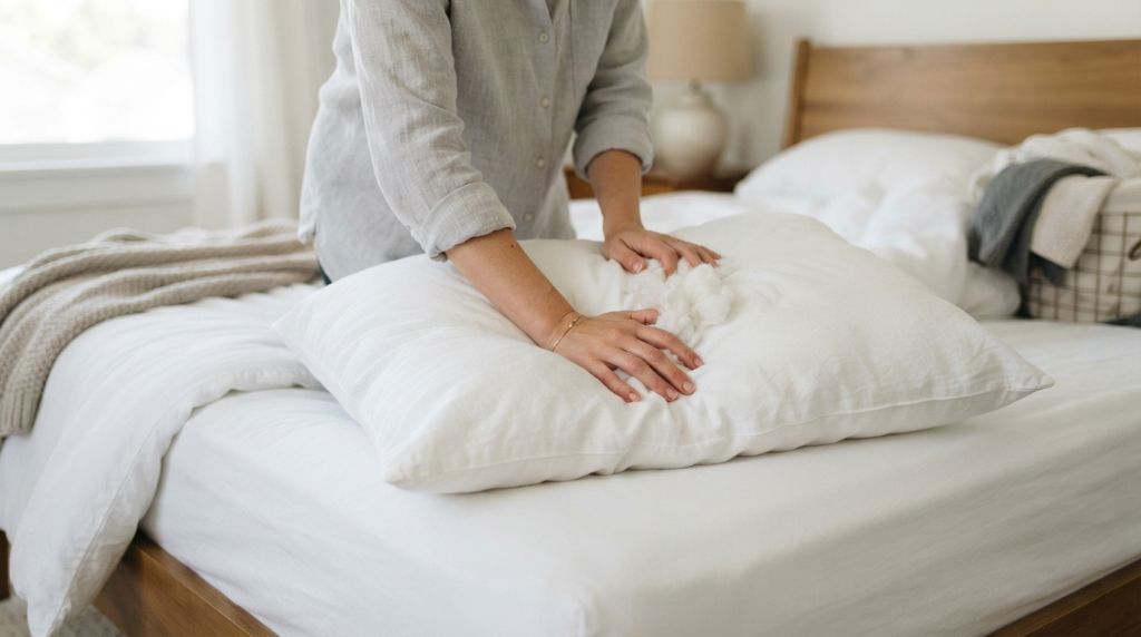 Fluffing pillow filling to remove lumps