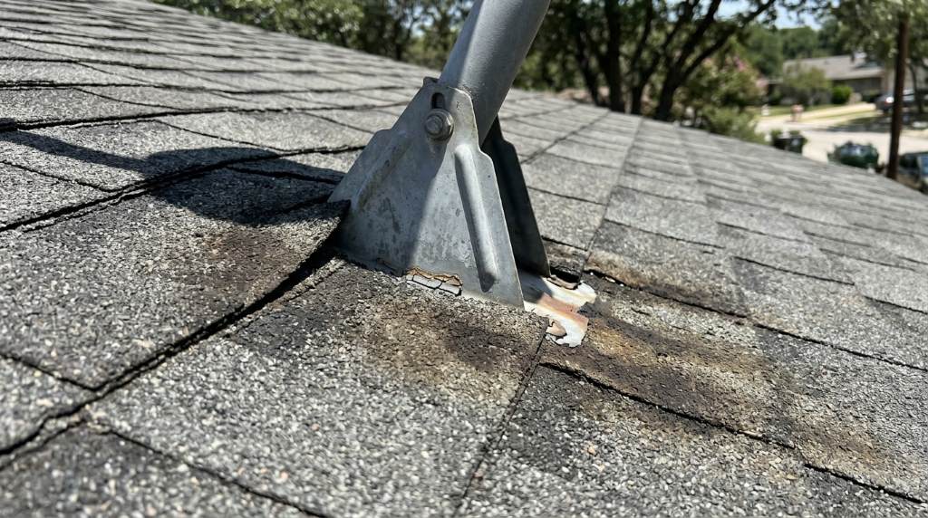 Roof bracket leaking around flashing in Austin TX